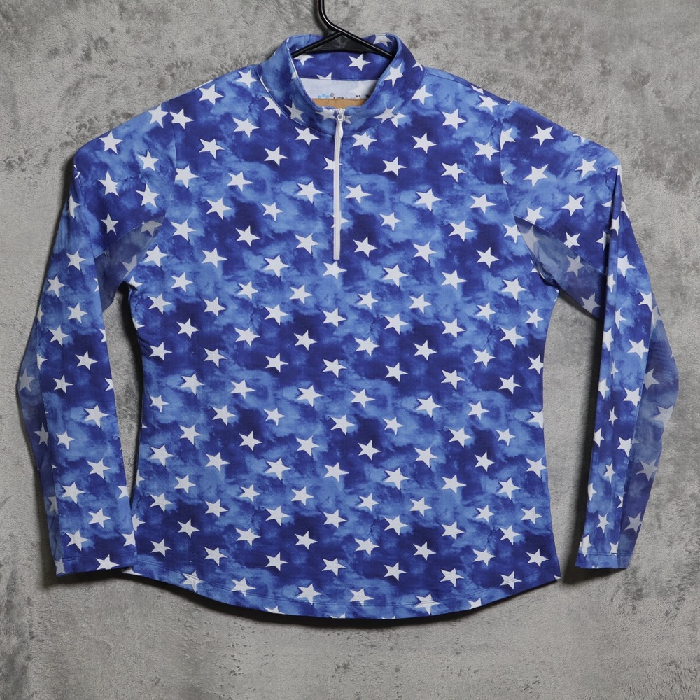 IBKUL 1/4 Zip Pullover Womens Large Blue Stars USA UPF 50 Shirt Golf Pickleball